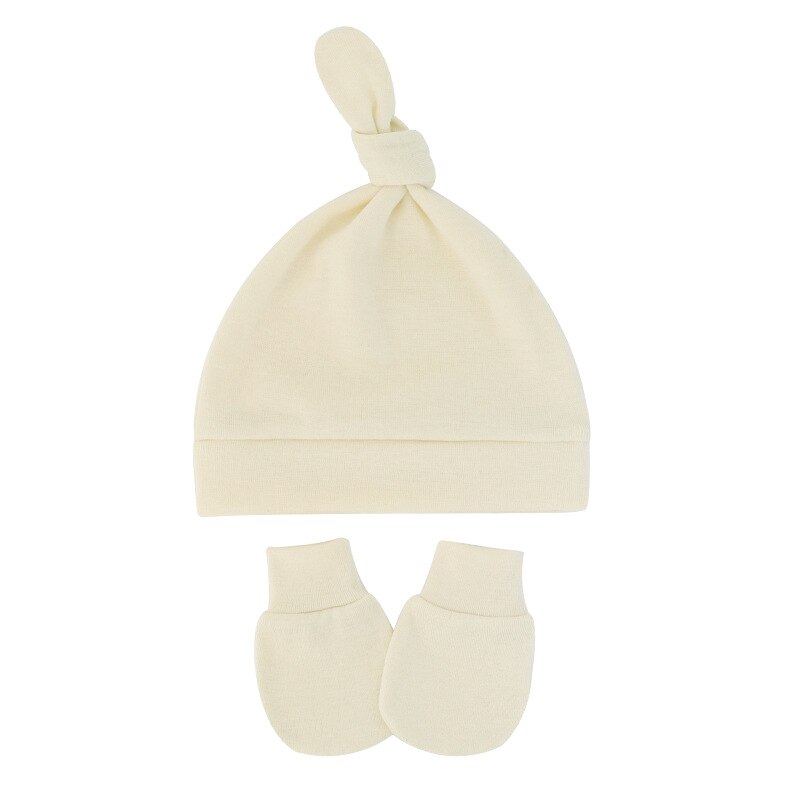 Chapeau de -né avec gants, Bonnet en coton, pour filles et garçons, accessoires pour nourrissons et tout-petits