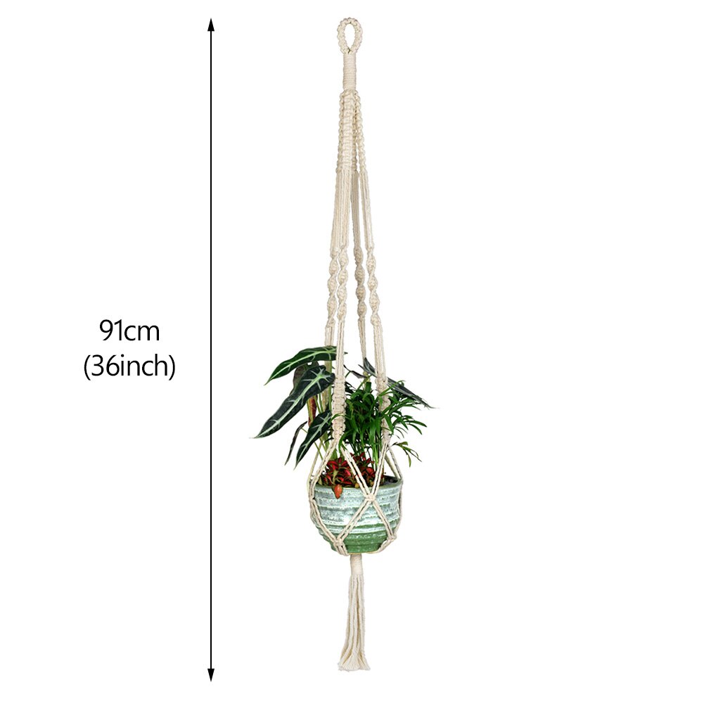 Colgador de macramé hecho a mano para plantas, cesta de macramé de algodón anudada para macetas, soporte para colgar con borlas, cuerdas para decoración de pared y jardín: A
