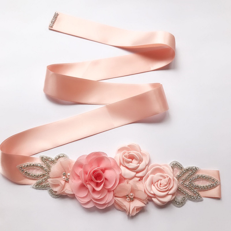 Cinturones De flores De boda De 8 colores, 270cm De largo, flores hechas a mano, perlas, cinturones Vintage para boda, De noche, cinturón De Flore: Orange pink