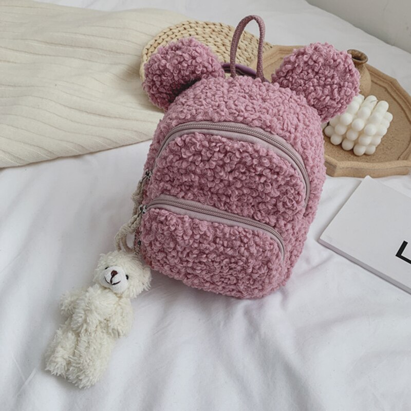 Children's Plush Multi-Functional Kids Backpack Girls Lovely Rabbit Ears Shoulder Bag 3D Cartoon Animal Backpack: bear purple