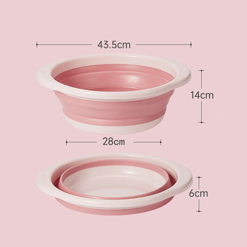 Plastic Silicone Folding Basin Portable Camping Wash Basin Car Wash Bucket Household Kitchen Fruit Clean Basin Home Supplies: Pink  XL