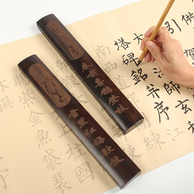 Draagbare Zwart Catalpa Carving Paperweights Studenten Papier Drukken Paperweights Chinese Inkt Schilderij Calligraphie Paperweights