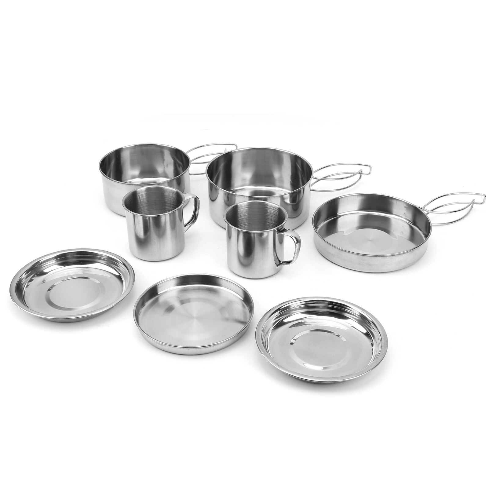 Neue 8 stücke Tragbare Camping Kochgeschirr Bausatz Edelstahl Wandern Topf Pfanne Tasse einstellen Für Picknick BBQ Edelstahl Kochgeschirr einstellen