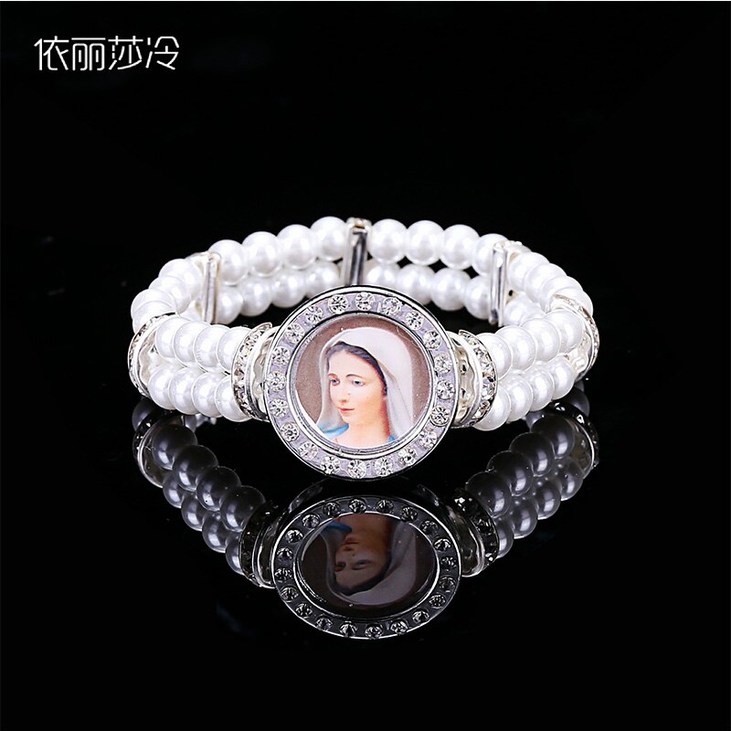 Chapelet en cristal perlé catholique perles chapelet perles jésus charme perle Bracelet dames bijoux Bracelet . Icône Aléatoire: N01903