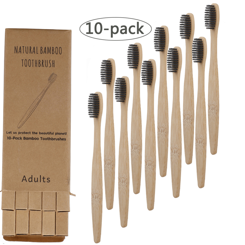 10 cepillos de dientes de carbón de bambú natural, cerdas suaves, ecológicos, para el cuidado bucal, de viaje.