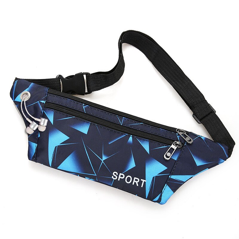 Nylon Heuptasje Taille Banaan Tas Met Oortelefoon Gat Reizen Hip Bum Waistbags Mannen Vrouwen Riem Zak Wandelen Pouch pocket: skyblue
