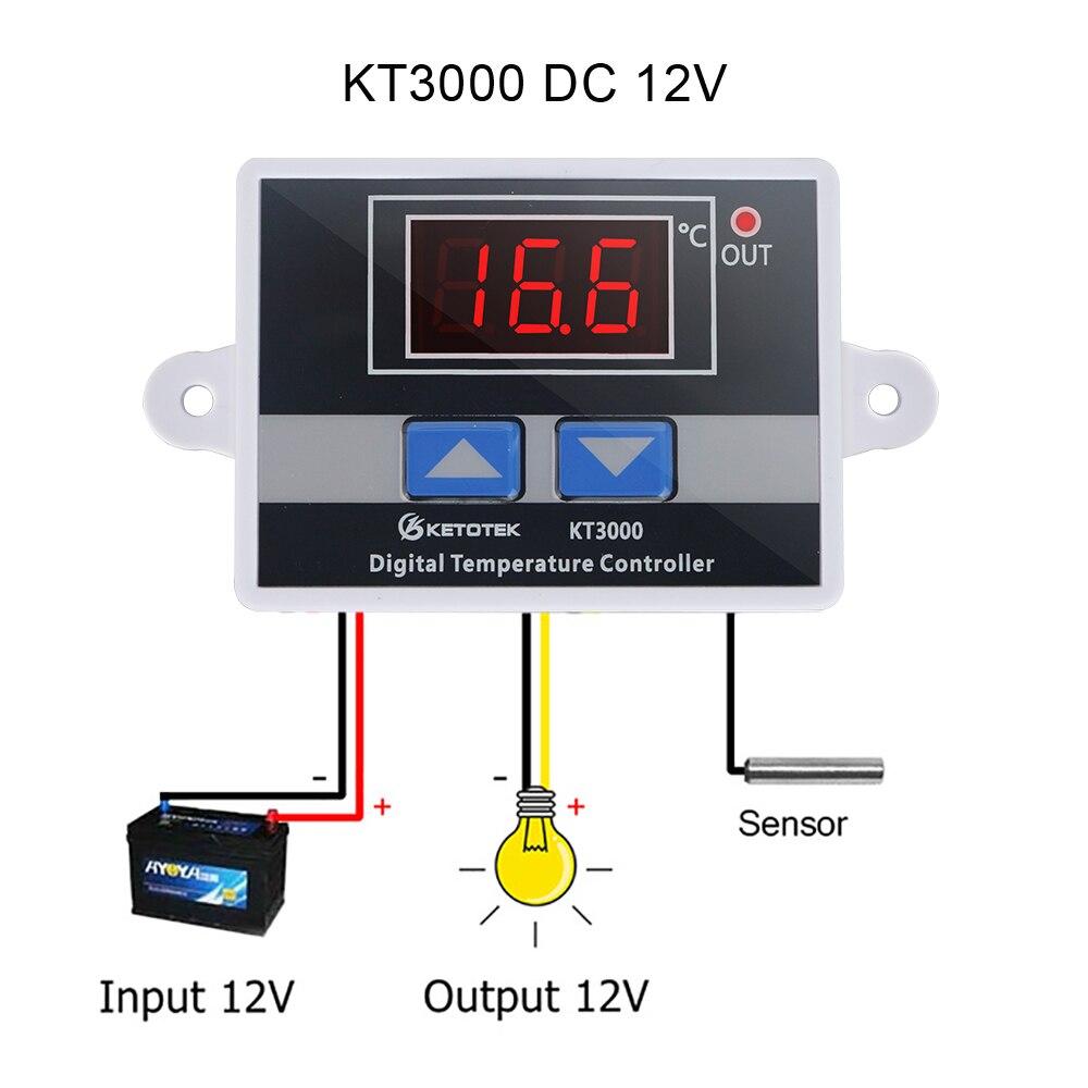 Termostato Digital para incubadora, controlador de temperatura, Control de enfriamiento de calefacción con sonda Dual, 12V, 24V, 220V, KT99: KT3000 12V