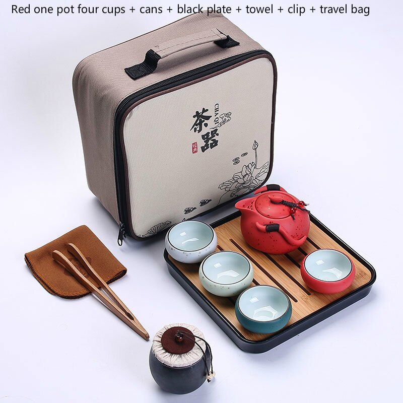 6Pcs Travel Tea Set Porcelain Double Wall Cup Flower Dragon Moutain Teapot Kung Fu Tea Set Teaware A