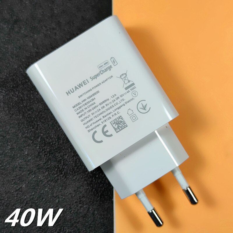 Huawei P40 Pro Lader Originele 40W Supercharge Adapter Snelle Usb 5A Type C Kabel Voor P30 P40 Pro Mate 20 30 Pro Nova 5 T P20: Only EU charger