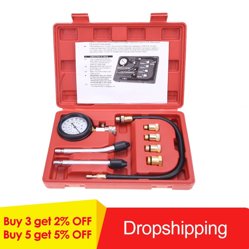Kit de probador de presión para Motor, Motor de gasolina, cilindro de Motor de gasolina para coche y motocicleta, con adaptador