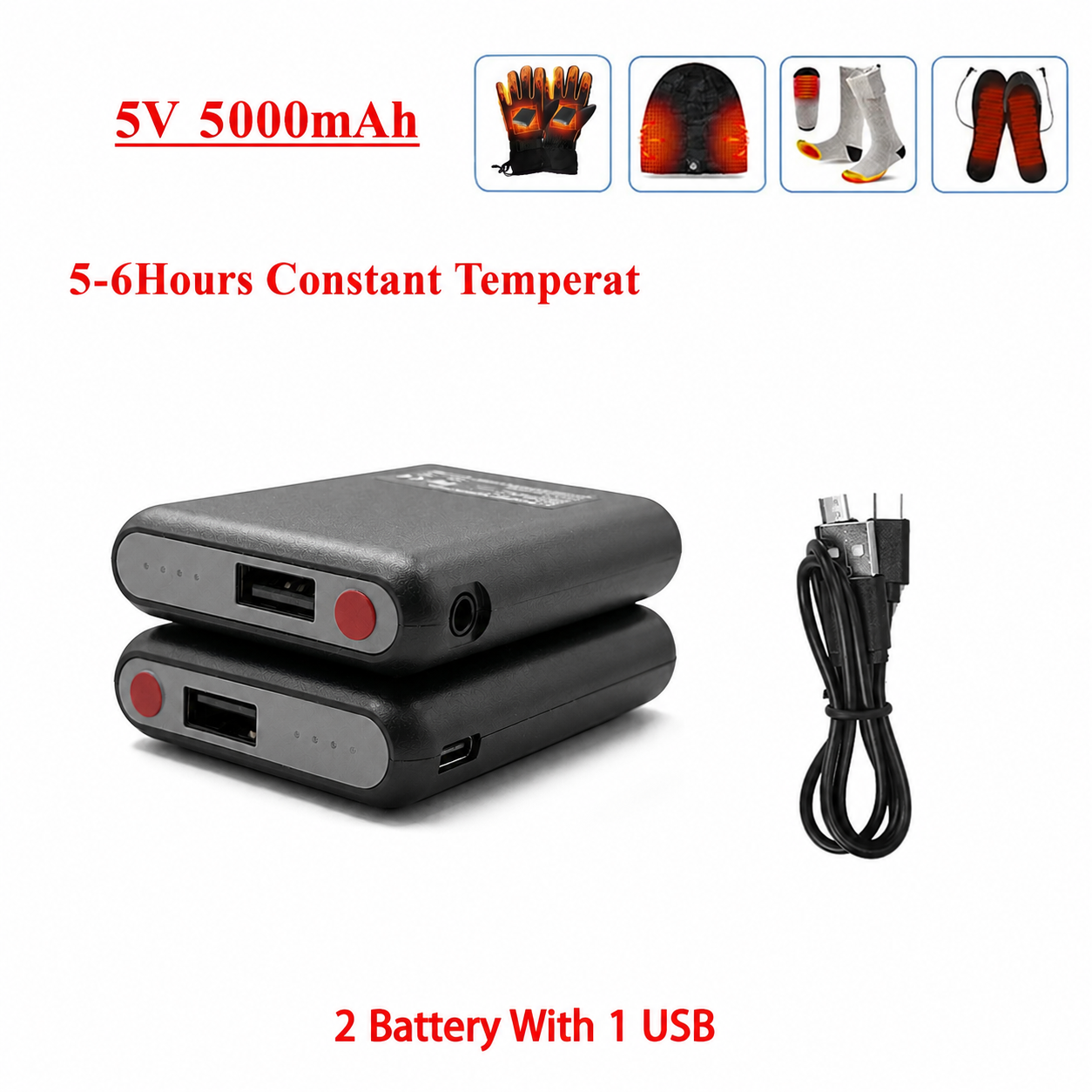 YTBNA Power Bank - 5000mAh - 5V USB Type-C - Li-Polymer Battery Pack - 2 Batteries Included