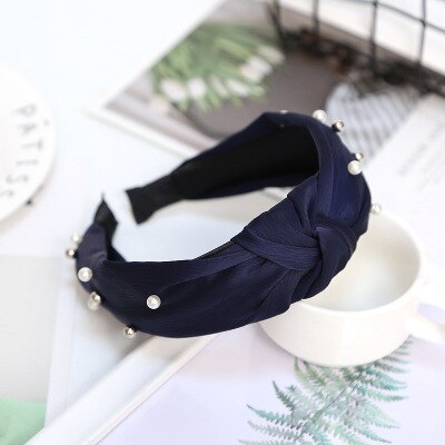 Nouvelle maille fil perle perlée belle bandeau corée cheveux accessoires pour femmes fleur nœuds Double noeud large bandeau: B