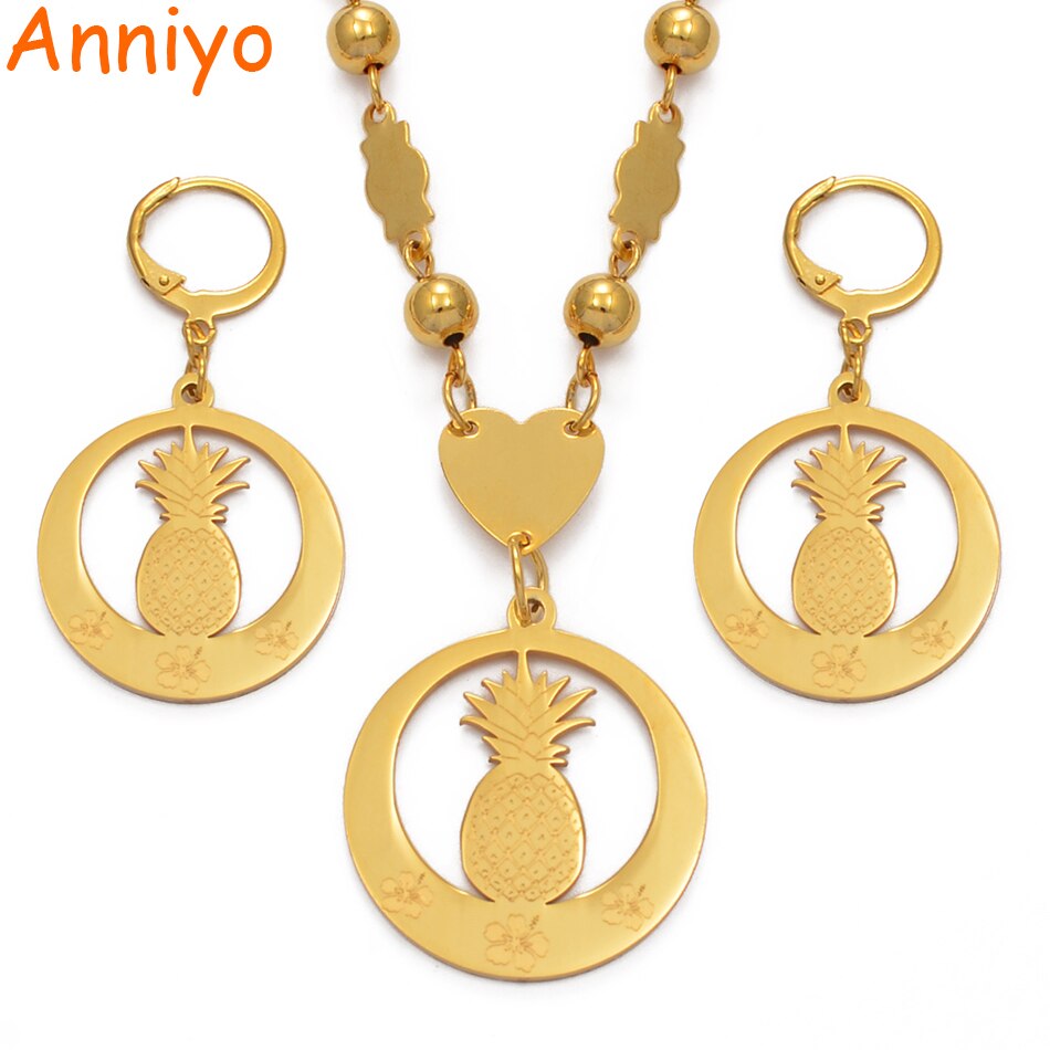 Anniyo flores de las Islas Marshall y piña collares pendientes Micronesia conjuntos de joyas Guam flores de Hawaii mujeres niñas #108121