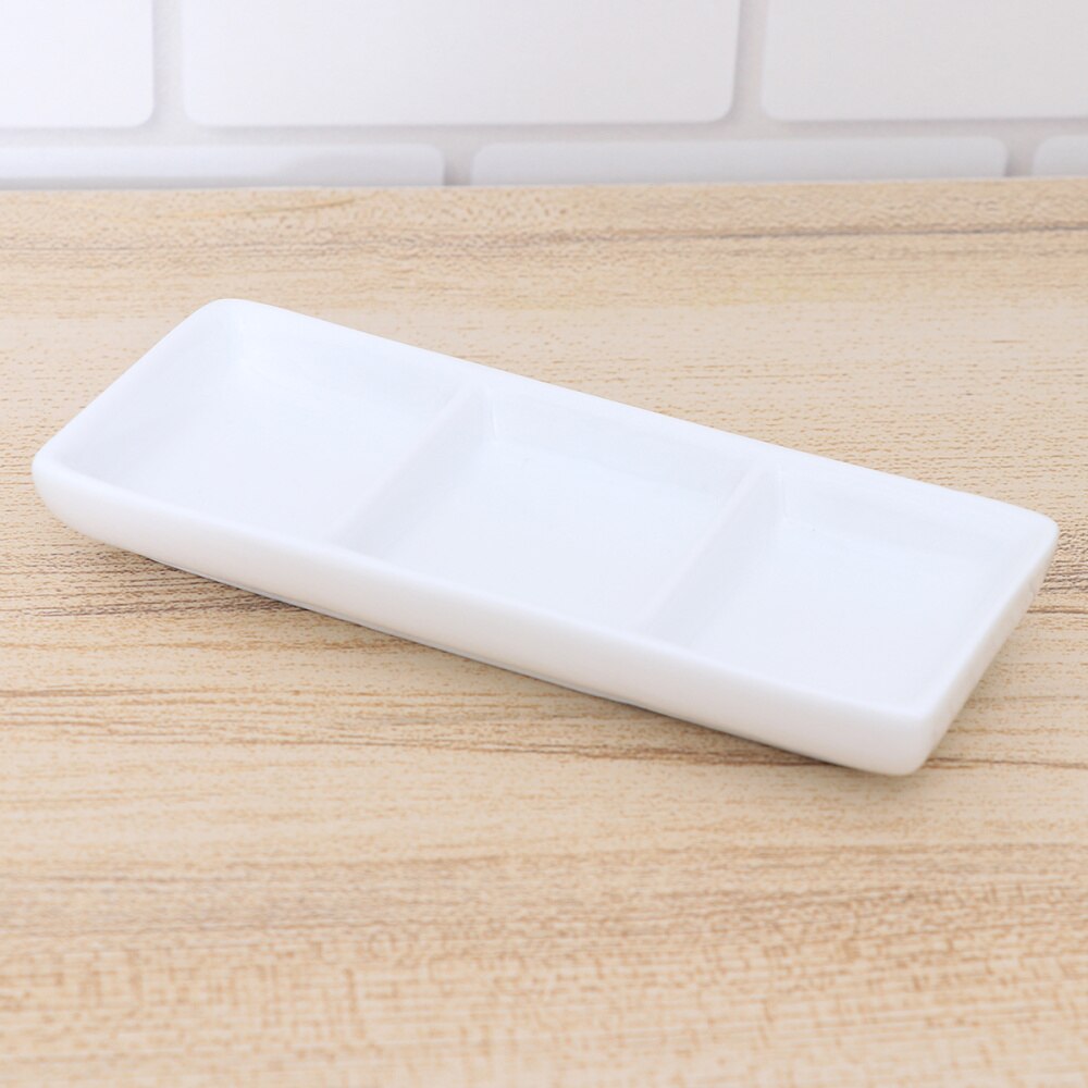 2PCS Ceramic Sauce Dishes Rectangular Sauce Fruit Dessert Plates Food Dipping Bowls Appetizer Plates (6inch, 3 Grids): Default Title