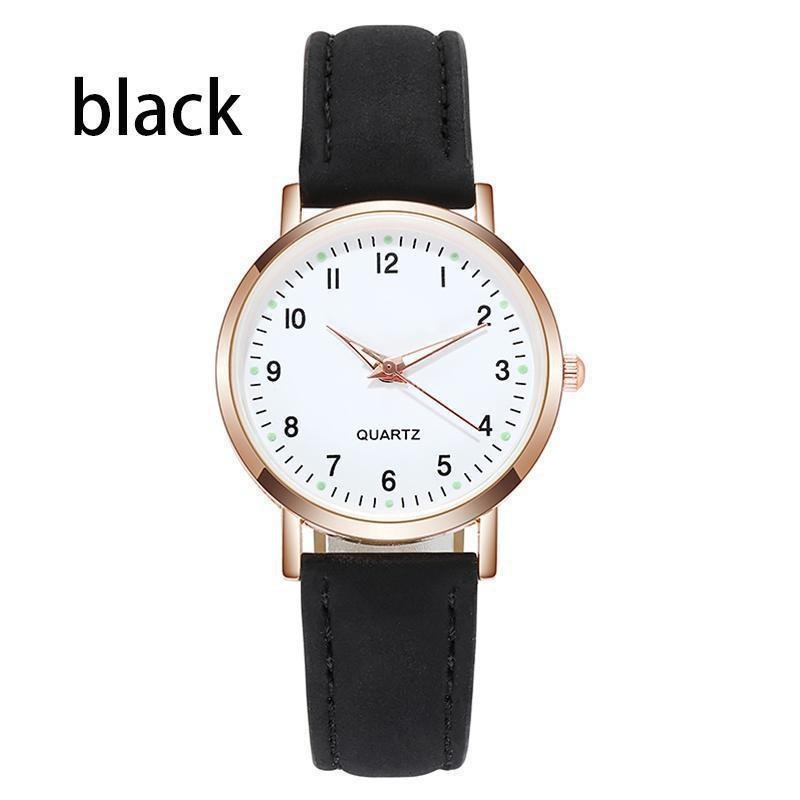 Ladies Diamond-studded Luminous Retro Female Watch Leather Belt Quartz Watch Women Simplicity Casual Decoration Wristwatches: black