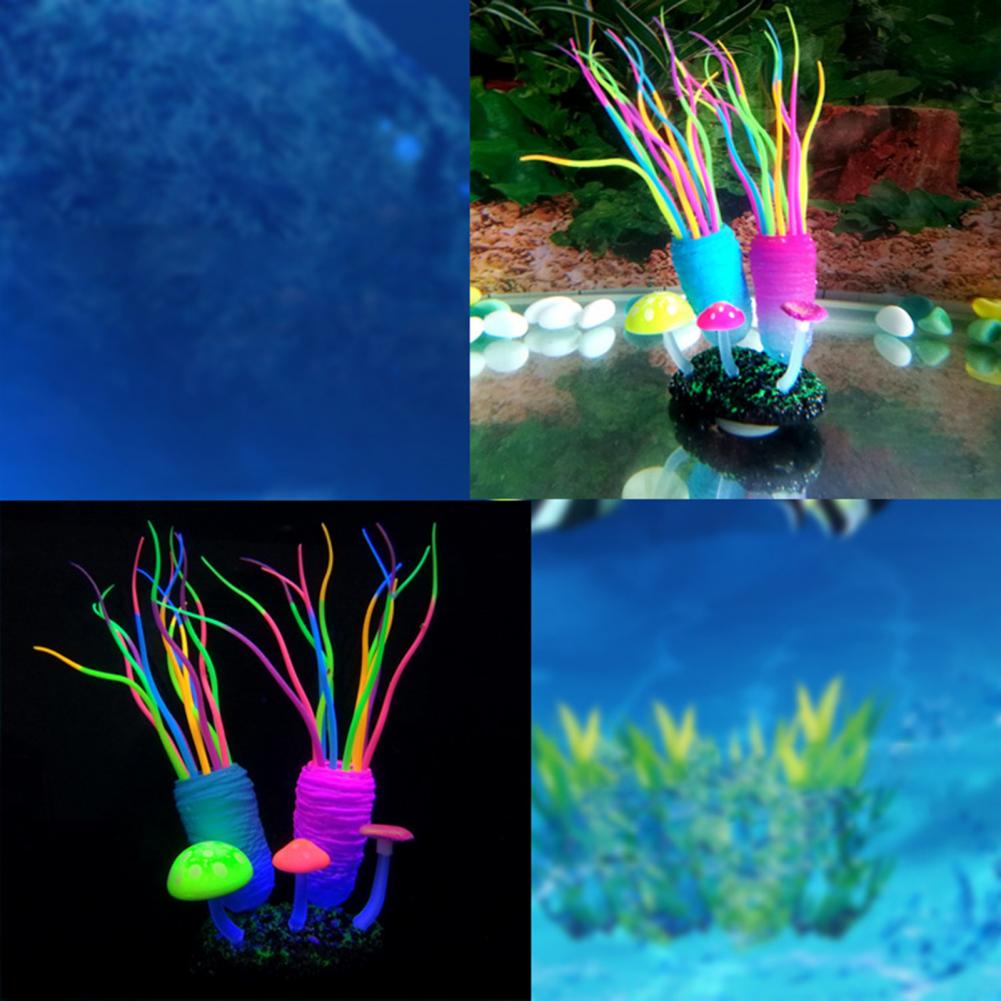 Simulação de silicone para aquário, planta marinha fluorescente de algas marinhas, enfeite colorido para aquário, decoração de aquário