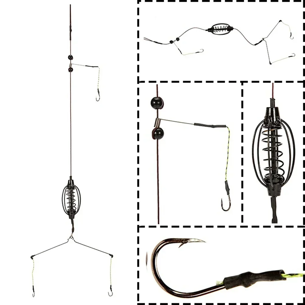 1pc Carp Fishing Feeder Fishing Spring Bait Cage Fill Bait Tools Plug Play Black Hook Rig Set Feeder Tackle Fishing Baits Cages