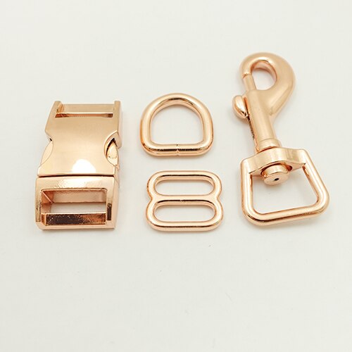 (metallspänne+justeringsspänne+d -ring+metallhundspänne/set) diy hundhalsband 15mm webbing sytillbehör pläterat spänne 4 slag: Rosa guld