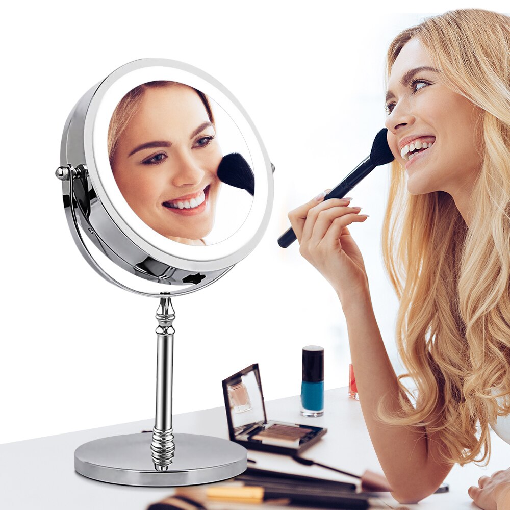 Makeup lys spejl med 10x forstørrelser led lys spejl til makeup baggrundsbelyst lys skrivebord kosmetiske spejle