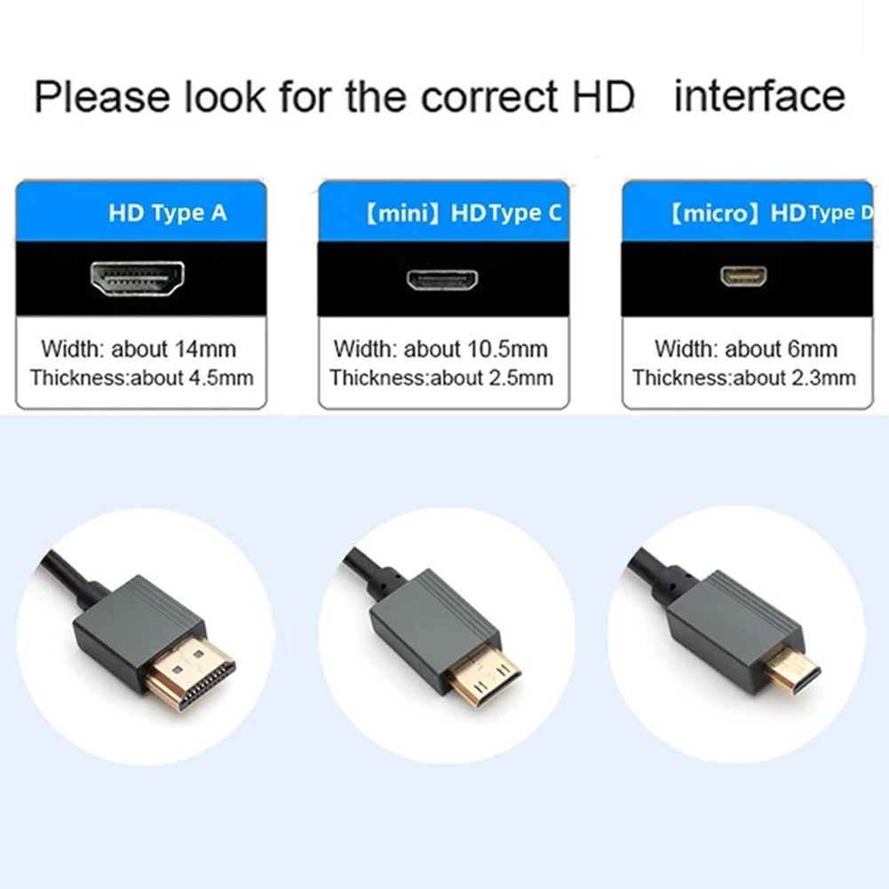 Cable en espiral Compatible con HDMI, 8K, 48Gbps, Compatible con Cable Mini/Micro HD para cámara/videocámara/PC/Monitor