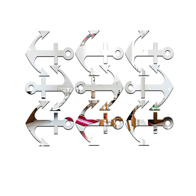 3D Acryl Spiegel Muursticker Cartoon Anker Muursticker Kinderkamer Kleuterschool Achtergrond Muur Groene Decoratieve Sticker: Zilver