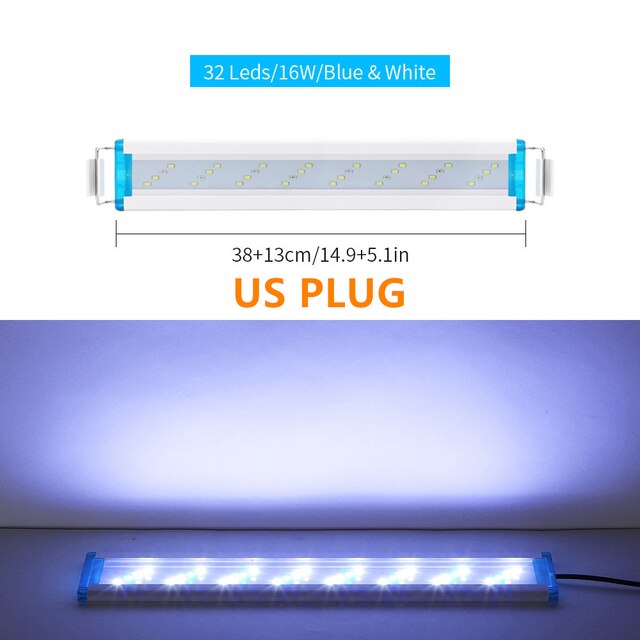 NICREW-Lámpara de Clip de luz LED delgada para acuario, iluminación LED azul y blanca, resistente al agua, brillante, 18-58cm: 38cm US Plug
