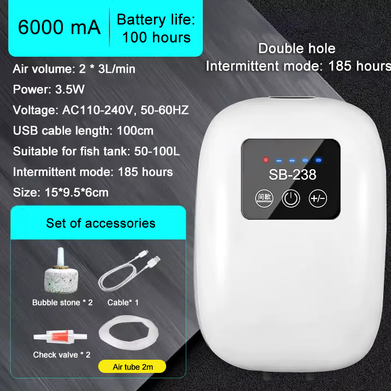 SOBO Aquarium Fish Tank Oxygen Air Pump Compressor Charging Silent USB with Battery Portable Fishing Oxygenator 6000mA Outdoor: green