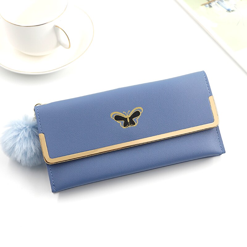 Lange frauen Brieftasche Weibliche Geldbörsen Quaste Karte Halfter Brieftaschen Weibliche Pu Leder Kupplung Geld Tasche Pu Leder Brieftasche: Blau