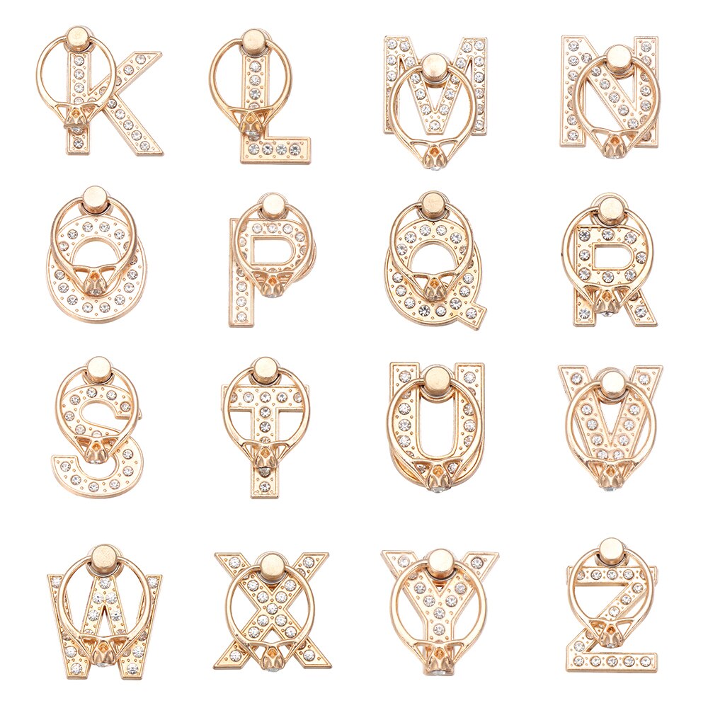 360 Rotation Universal Smartphone A-Z Letter Stand Multi-Function Cell Phone Bracket Alphabet Luxury Diamond Finger Ring Holder