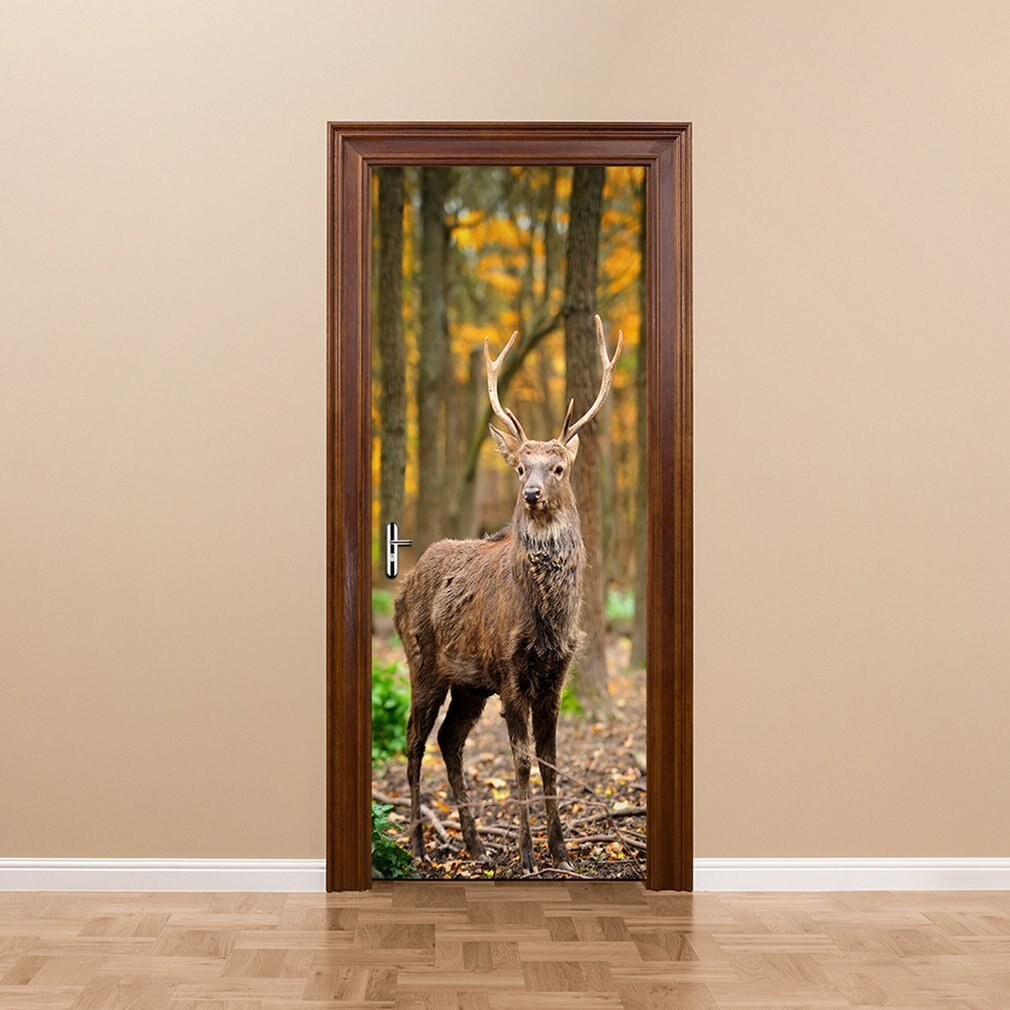 Deer In The Forest Door Stickers Decal Wall Stickers Home Decorations PVC Wallpaper for living room Waterproof