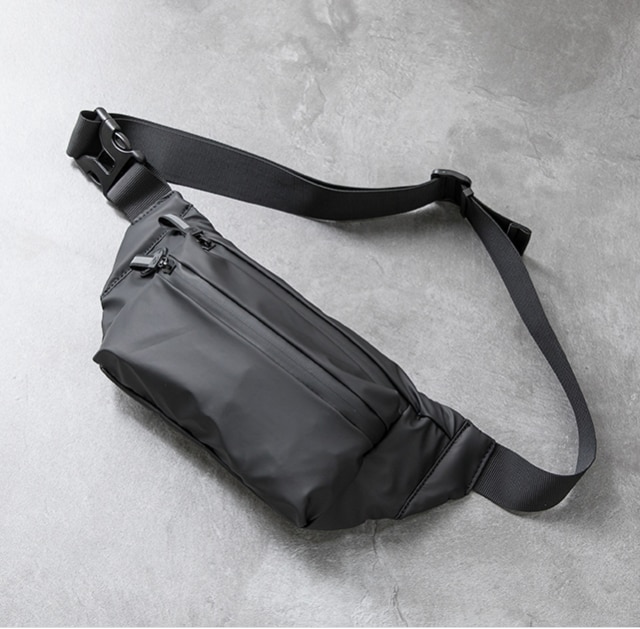 Vandtæt mand talje taske bryst pack udendørs sport crossbody taske afslappet rejse unisex bælte taske: En stil sort
