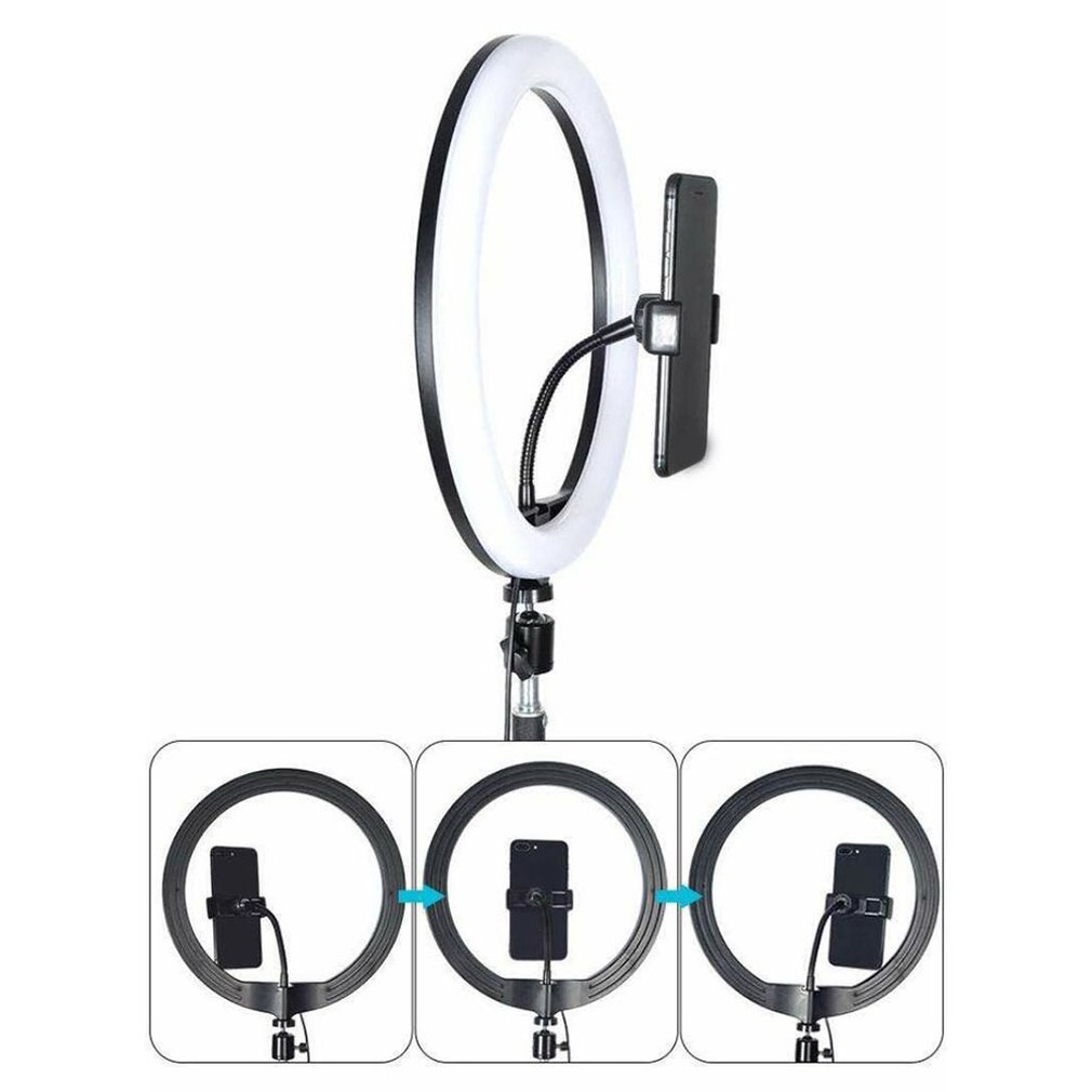 Light Rack Three Seats Adjustable Mobile Phone Holder Annular Add Light Self Photography 12 Inch Beauty Lamp