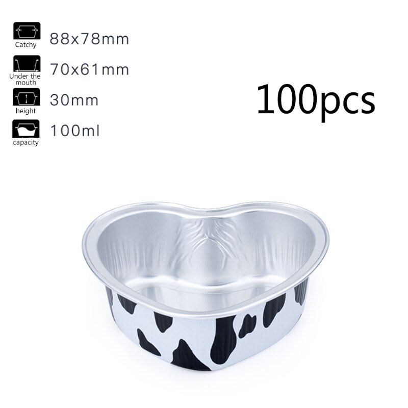 100Pcs Valentine Aluminum Foil Cake Pan 100ml Heart Shaped Cupcake Cup With Lids Disposable Mini Cupcake Cup For Wedding