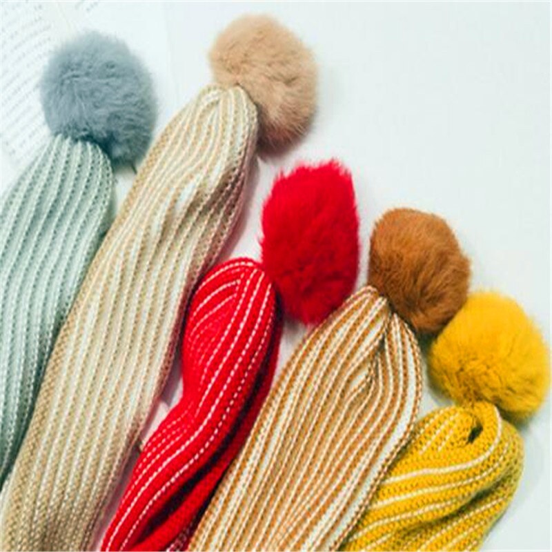 Bufanda de Bola de Pelo de conejo para mujer nueva puerta Este para niños edición de Invierno han cuello a rayas cuello de punto para niño Y58
