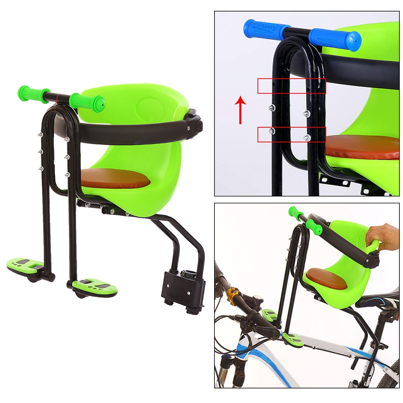 Baby Seat Safety Child Bicycle Seat Bike Front Kids Saddle with Foot Pedals Handrail Guardrail Support Rest for MTB Road Bike