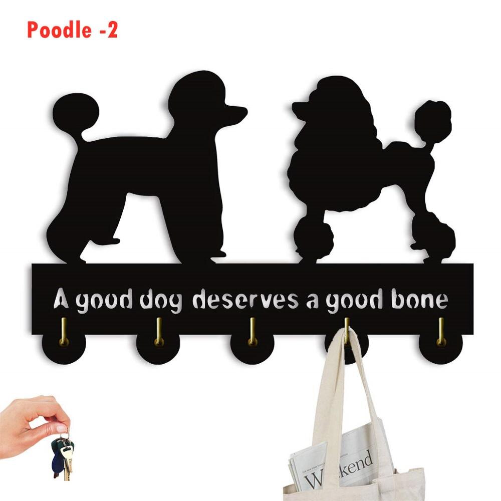 Ganchos: decoración de pared para perros, decoración de pared, ganchos para abrigos de madera, llavero, colgador de llaves para pared, entrada y cocina, 11,8 × 7,8 pulgadas, negro: Poodle 2