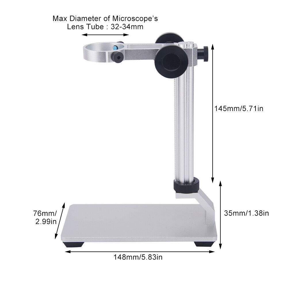 Stand Support Microscope Holder Aluminum Alloy Desktop Base Universal Digital Bracket Adjustable 1.18 To 1.3inch