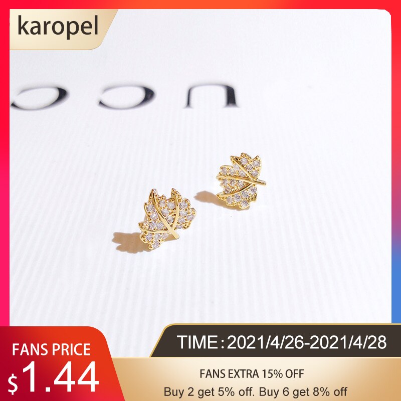 Karopel Maple Leaf Zircon Stud Earrings Women Ear Cartilage Tragus Body Piercing Jewelry Earring for Party Accessories