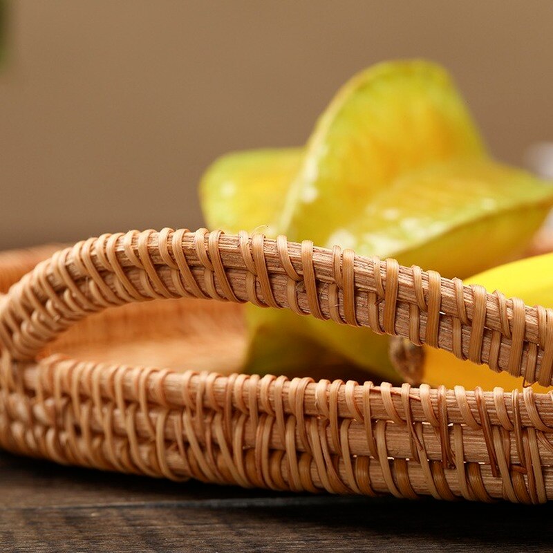 Vietnam Rattan Woven Household Picnic Fruit Plate Snack Storage Basket with Handle Hand-woven Tray Organizer Home Decoration