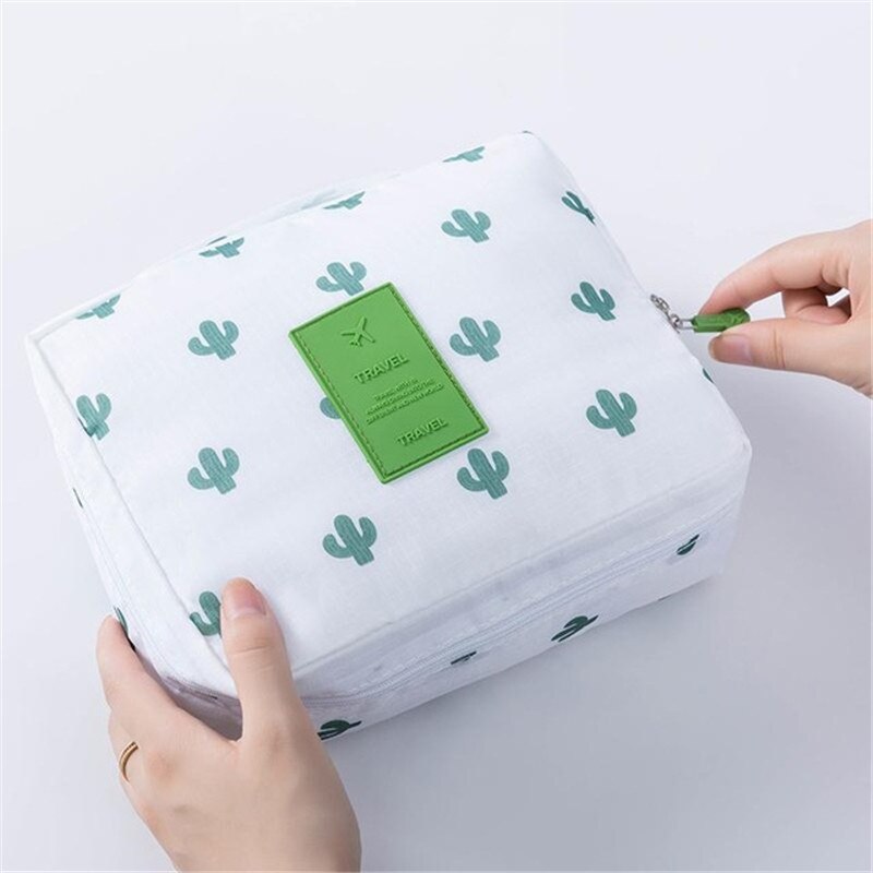 PLEEGA Multifunction travel Cosmetic Bag Women Makeup Bags Toiletries Organizer Waterproof Female Storage Make up Cases: White cactus