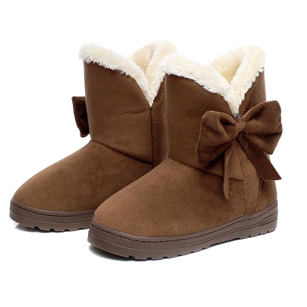 1 Pair Women Snow Boots Warm Shoes Bowknot Plush Anti-slip for Winter Outdoor ALS88: brown  35-36