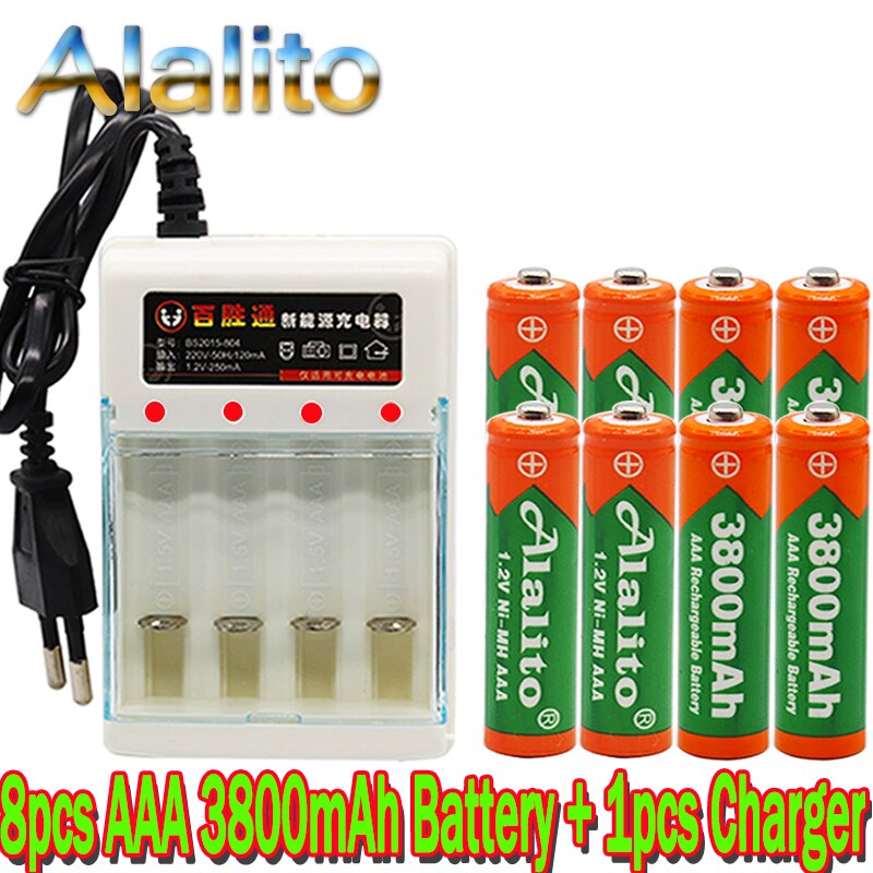 Figh 1.2v 3800 mah ni mh aaa förladdat ni-mh uppladdningsbart aa batteri för leksaker kamera mikrofon batterier + laddare: Blå