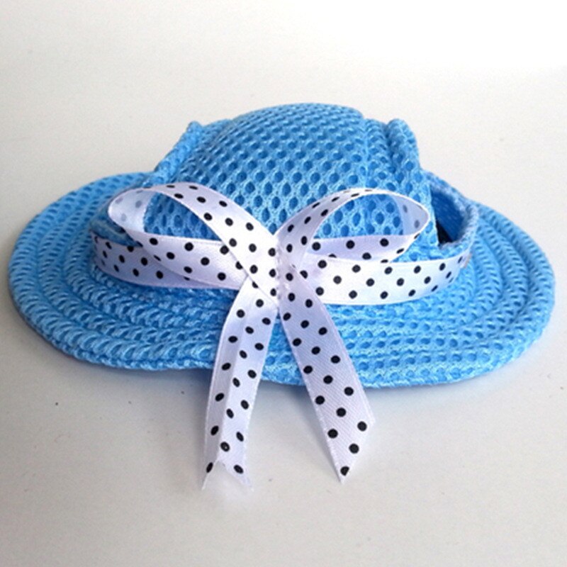 Sommar sällskapshund söt print keps baseballhatt liten hund med öronhål bowknot mesh andningsbara hundhattar: Blå / S