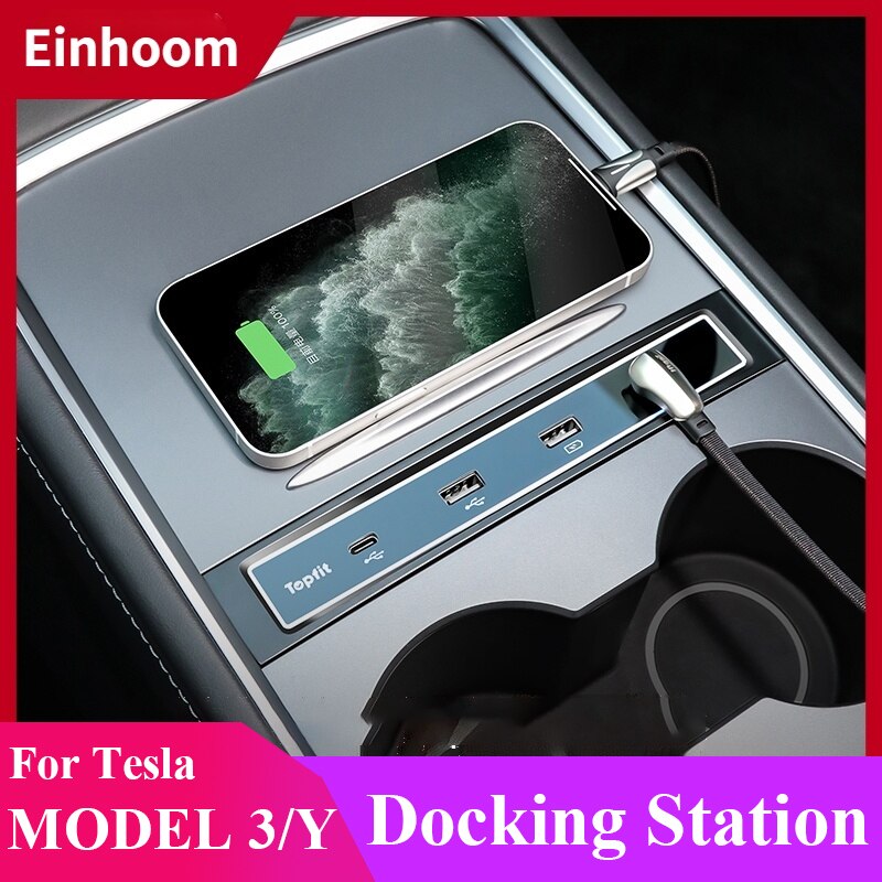27W Quick Charger For Tesla Model Y Model 3 Intelligent Docking Station USB Shunt Hub Decoration Interior Refit Accessories