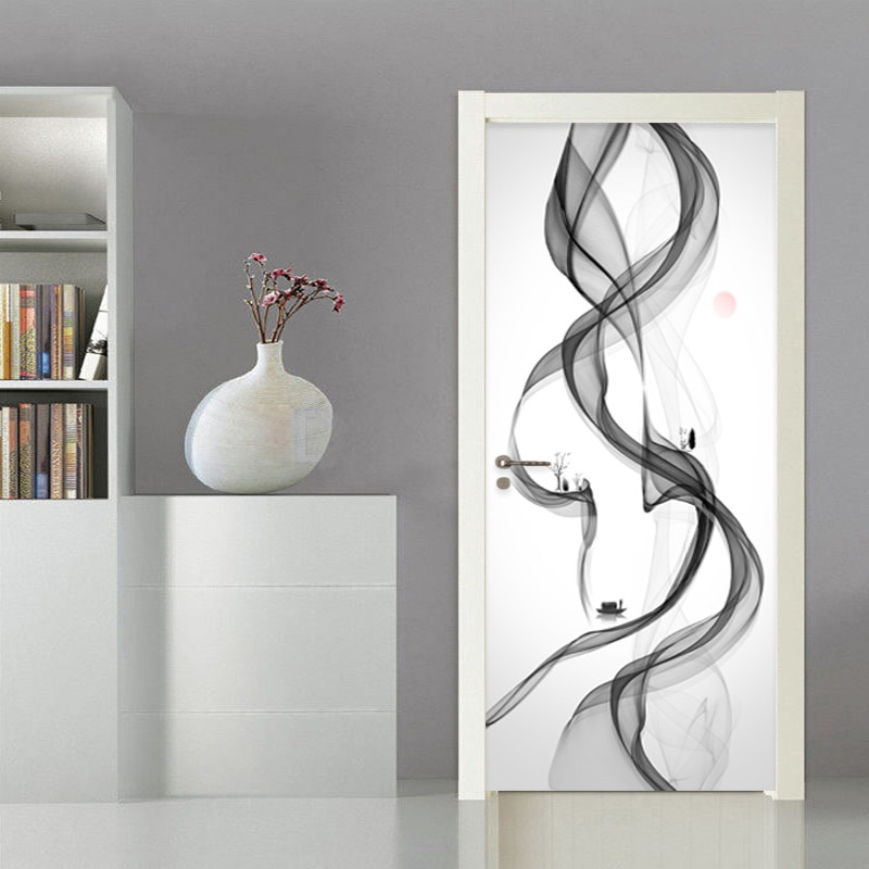 Criativo arte abstrata porta adesivo 3d smog papel de parede sala de estar quarto decoração da casa decalques de parede pvc auto-adesivo adesivos