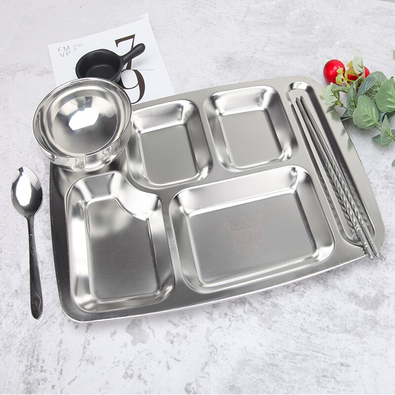 304 Stainless Steel Fast Food Tray Child Baby Anti-fall Tray Student Cafeteria Partition Plate