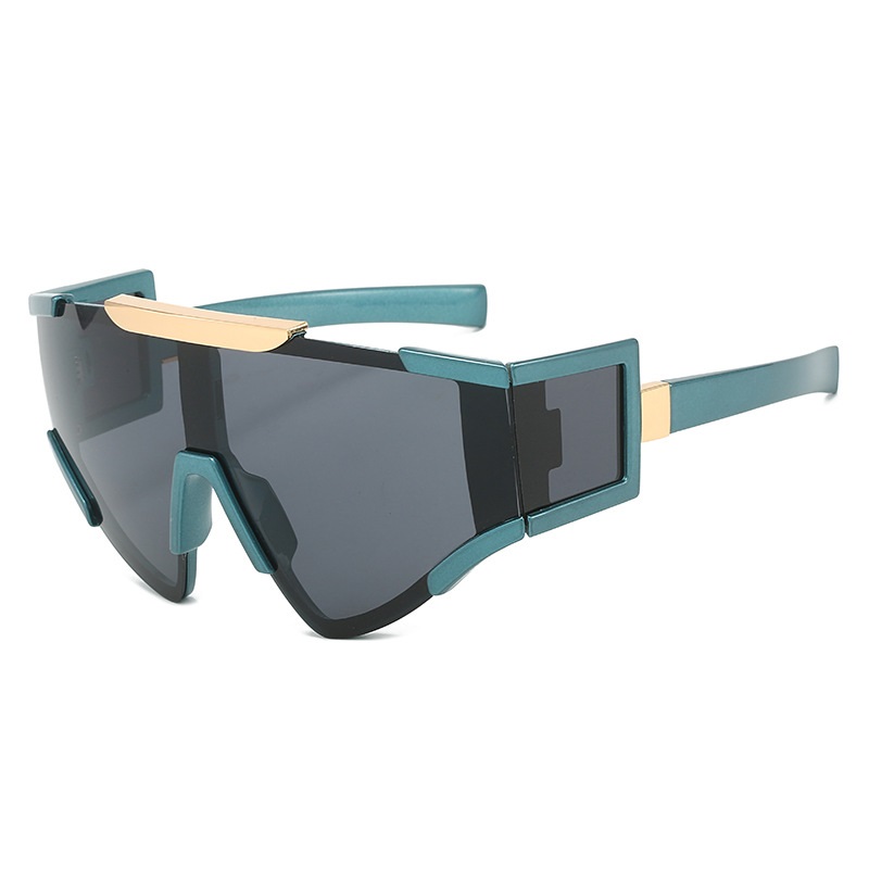 Gafas de sol con protección UV400 para hombre y mujer, lentes de sol de gran tamaño, a prueba de viento, estilo Punk, Ojo de gato, montura grande, deportivas: Azul