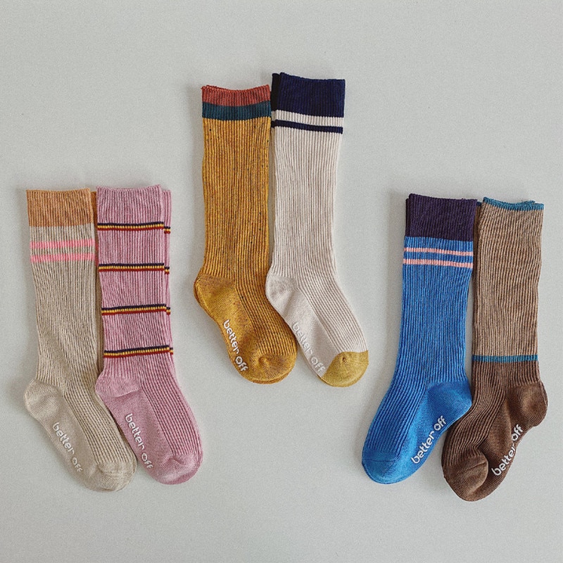 Herfst Winter Retro Kinderen Lange Sokken Patchwork Kleur Unisex Kinderen Gebreide Sokken 6 Pairs