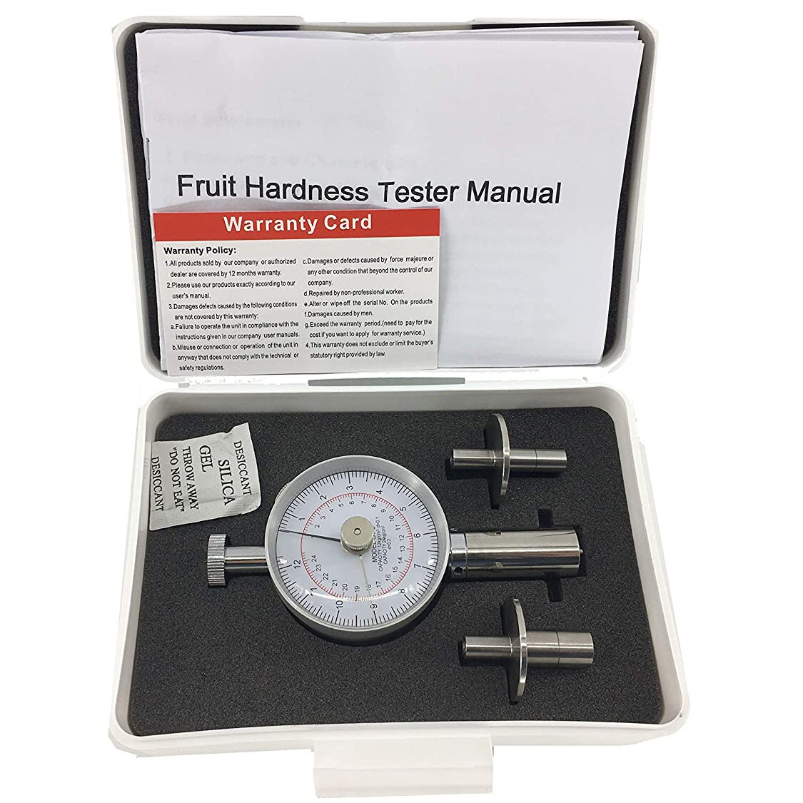 Analog Fruit Hardness Tester Sclerometer Penetrometer with Two Measuring Head 0.5-12kg/cm2 and 1-24kg/cm2 Range