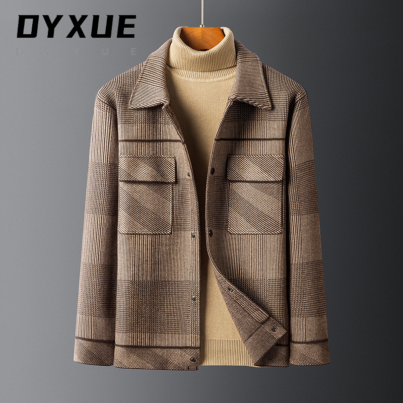 Manteau de de styliste anglais pour hommes, automne hiver, veste d&#39;affaires décontractée, pardessus en laine rayé,: Kaki / M